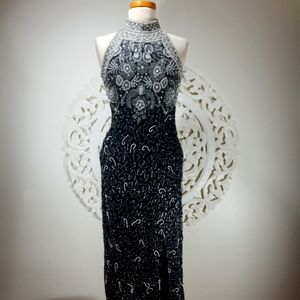LEW MAGRAM SILK BEADED LONG GOWN WOMENS SIZE L WEDDING PROM PAGEANT
